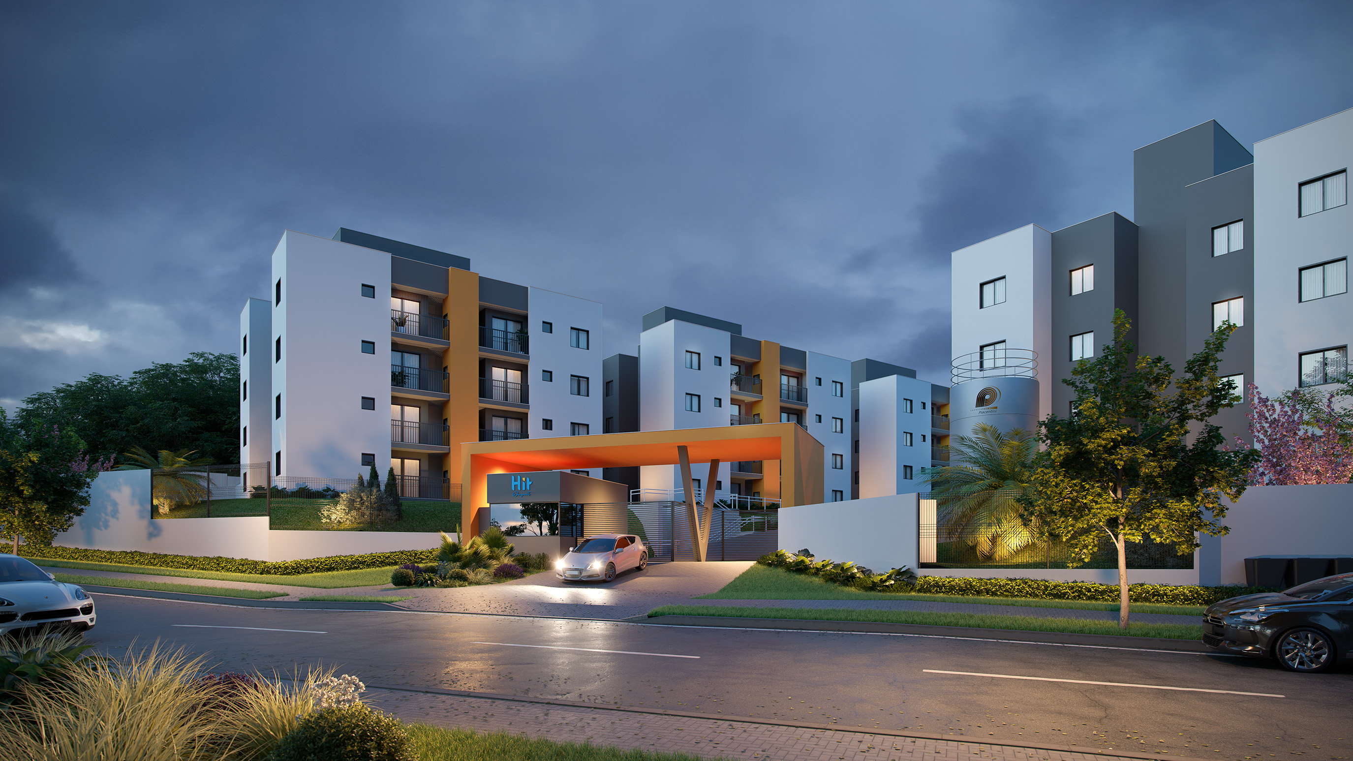 Render noturno da fachada do HIT Weigert em Santa Cândida